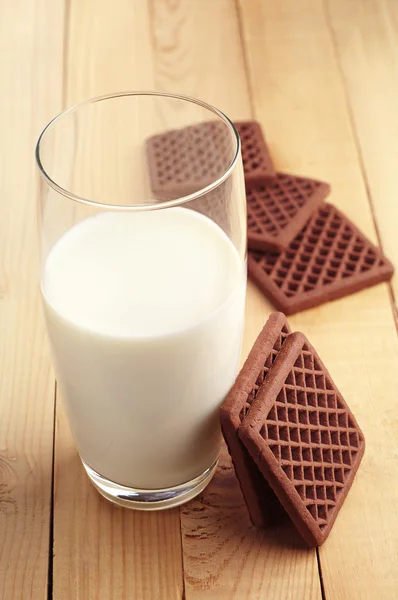 Milk and chocolate cookies — Stock Photo, Image