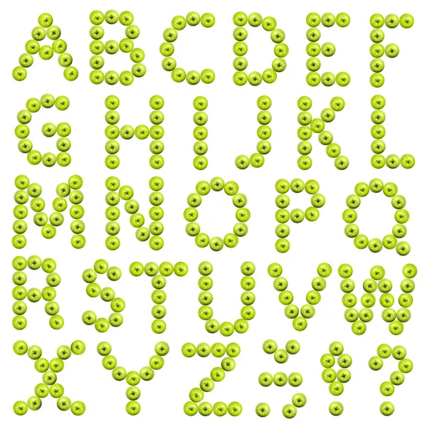 Alphabet made of green apples — Stock Photo, Image