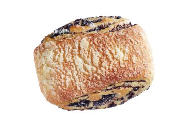 Beyaz arkaplanda izole edilmiş haşhaş tohumlu çörek, üst görünüm