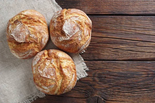 Pani Piccolo Pane Sfondo Legno Vista Dall Alto Con Spazio — Foto Stock