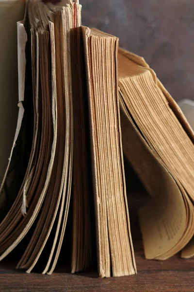 Old Hardcover Books Wooden Table — 图库照片