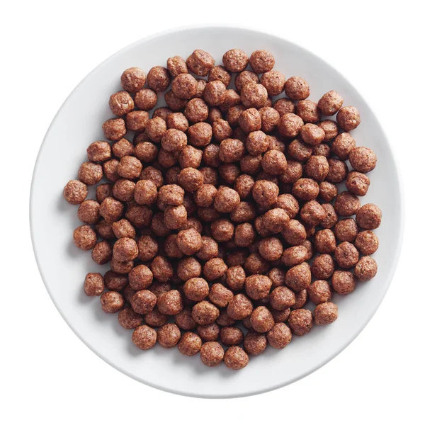 Chocolate Cereal Balls Plate Isolated White Background Top View — Foto Stock