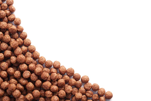 Chocolade Maïsballen Geïsoleerd Witte Achtergrond Bovenaanzicht Met Kopieerruimte — Stockfoto