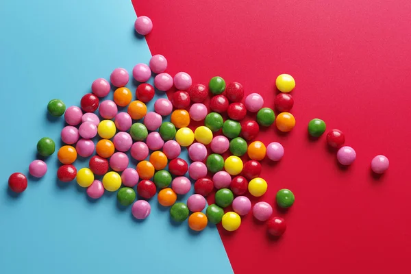 Colorful Sweet Candy Two Tone Background Top View — Photo