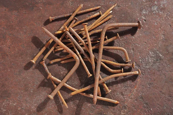 Old Rusty Nails Grunge Metal Background Top View — Stok fotoğraf