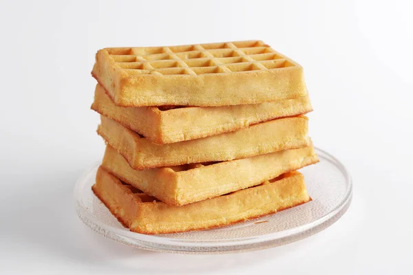 Stack Waffles Glass Plate White Background — Stock Photo, Image