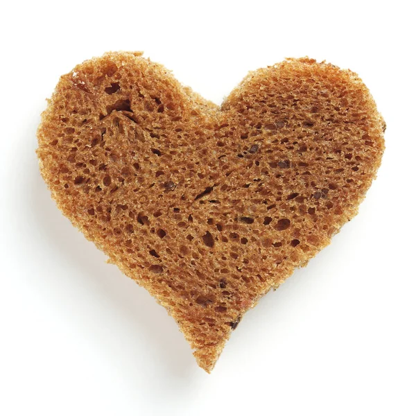 Hartvormige Sneetje Brood Witte Achtergrond Bovenaanzicht — Stockfoto