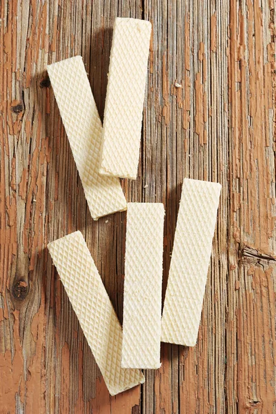 Vanilkové Oplatky Sušenky Starém Dřevěném Pozadí Pohled Shora — Stock fotografie