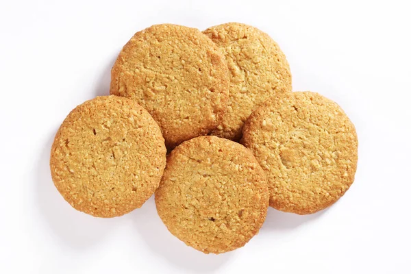 Galletas Avena Sobre Fondo Blanco Cerca Vista Superior — Foto de Stock