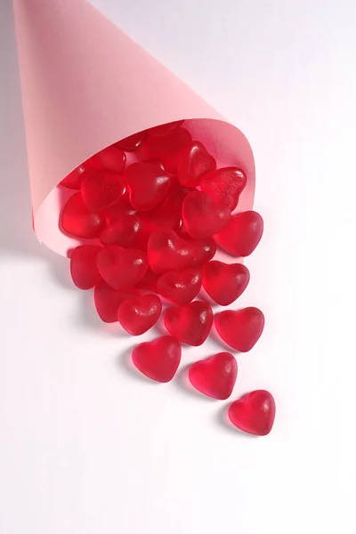 Heart Shaped Jelly Candies Paper Bag White Background — Foto de Stock
