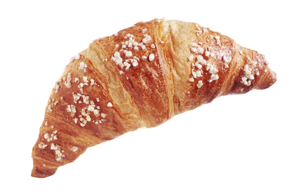 Färsk Söt Croissant Isolerad Vit Bakgrund Ovanifrån — Stockfoto