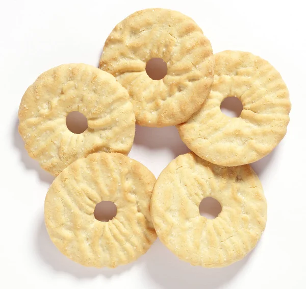 Galletas Redondas Mantequilla Sobre Fondo Blanco Vista Superior — Foto de Stock