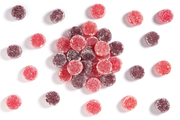Fruktkärnmjöl Belagt Med Socker Vit Bakgrund Ovanifrån — Stockfoto