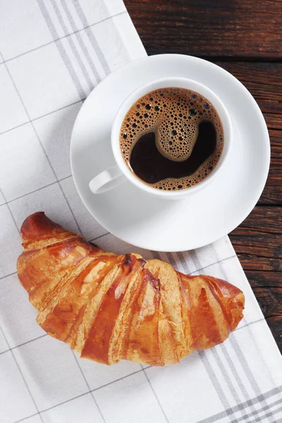 Croissant Xícara Café Mesa Vista Superior — Fotografia de Stock
