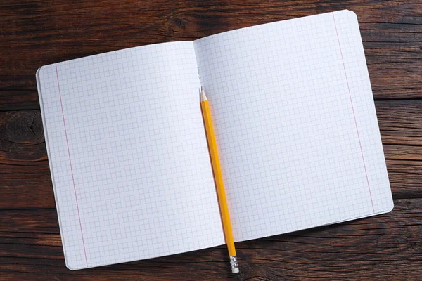 School Notebooks Pencil Wooden Table Top View — Stock fotografie