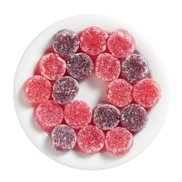 Fruit Pastilles Sweets Plate Isolated White Background Top View — Stockfoto
