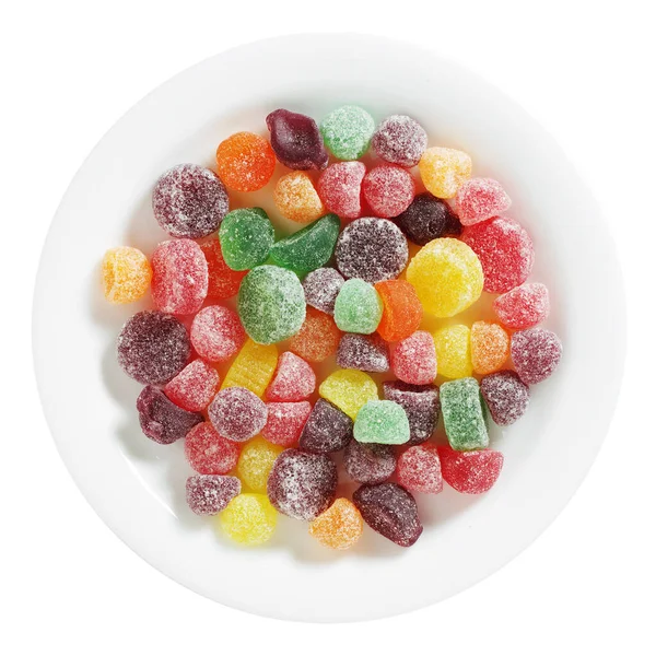 Chewing Gum Mix Fruit Flavor Plate White Background Top View — Fotografia de Stock