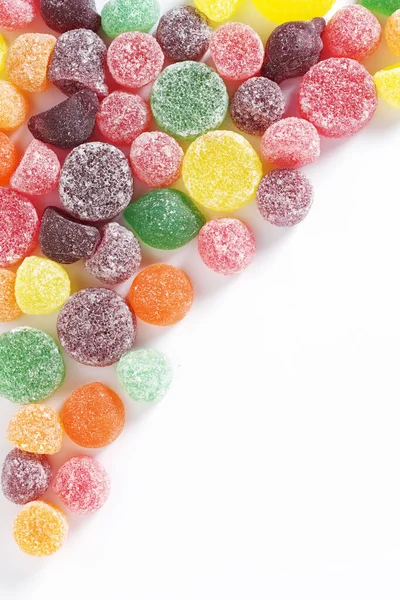 Fruit Flavored Pastilles Sugar White Background Top View Copy Space — Stockfoto