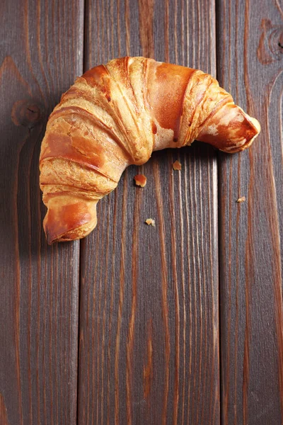 Croissant Brown Wooden Table Top View Copy Space — Stock Photo, Image