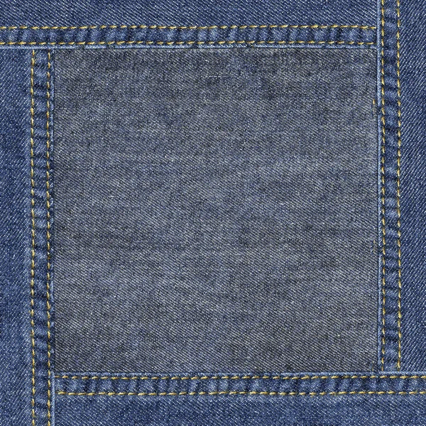Zeer gedetailleerde grunge gedragen denim texture - abstracte vuile blue jeans achtergrond met dubbele naden frame — Stockfoto