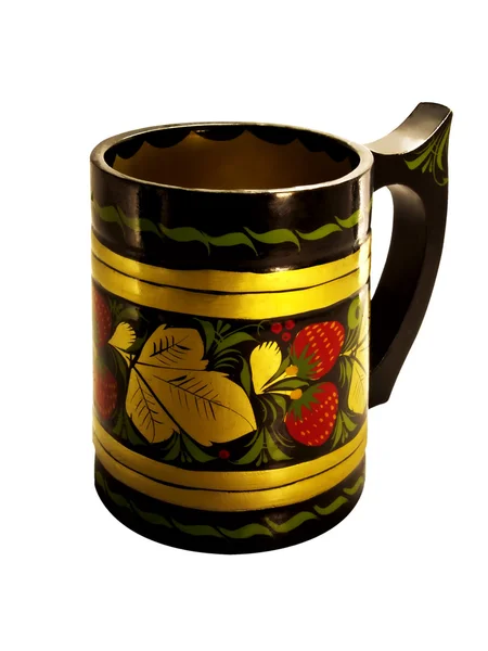 Bright-painted, wooden mug. — Stock Photo, Image