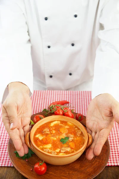 Chef with stew — Stock Photo, Image
