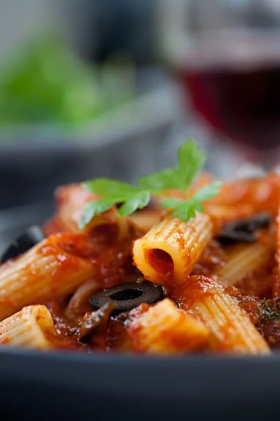 Penne with olives — Stock Photo, Image