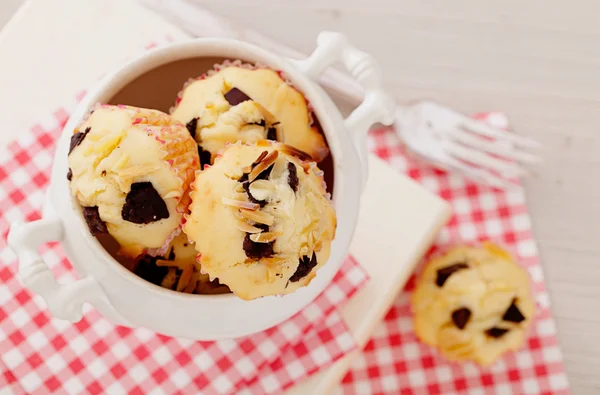 Chocolate chips and almond muffins — Stock Photo, Image