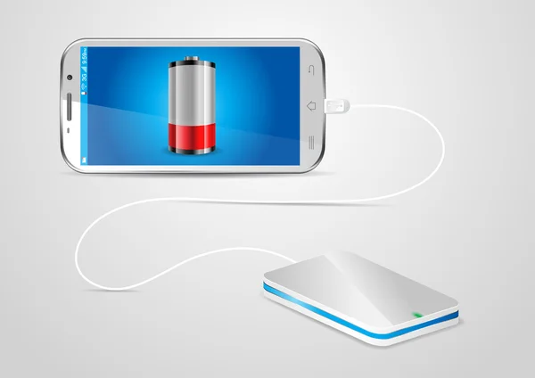 Charging a mobile phone with a powerbank - vector illustration — Stock Vector