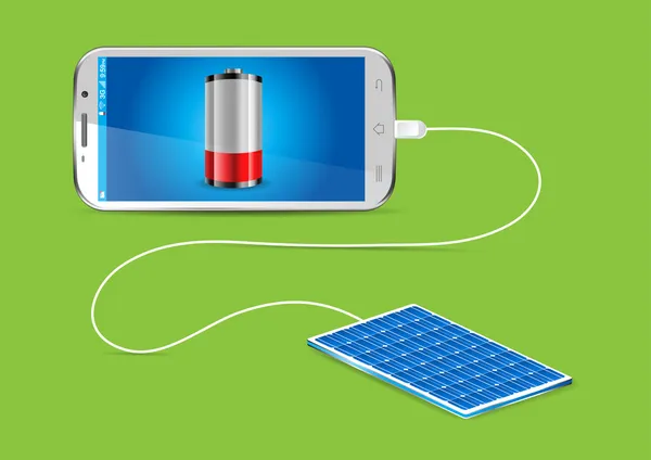 Charger un téléphone portable avec une centrale solaire - vecteur illustra — Image vectorielle