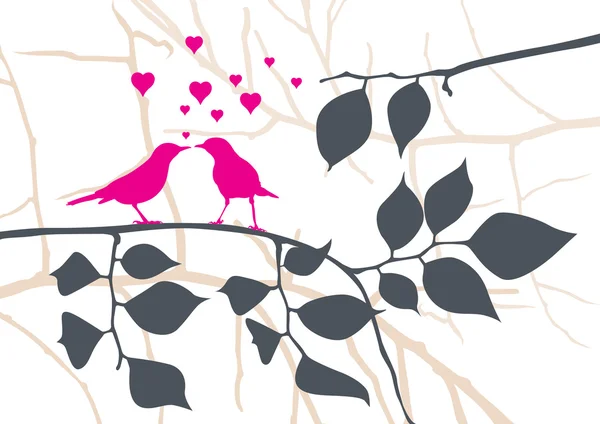 Ptaki miłości na drzewie - ilustracja wektorowa — Wektor stockowy