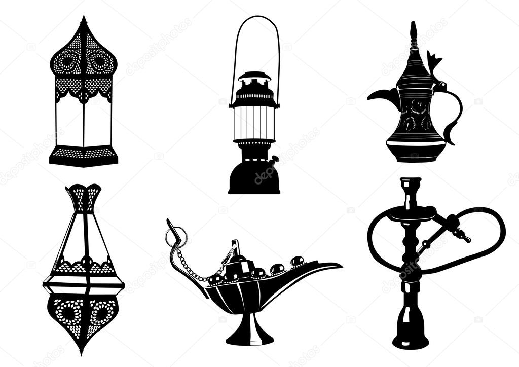 Middle Eastern Vector Icon Illustrations - Lamps, Coffee Pot, Ho