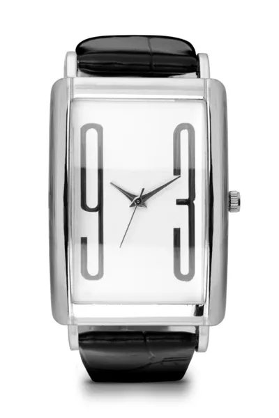 Beyaz arka plan üzerinde izole deri kayışı ile kol saati — Stok fotoğraf