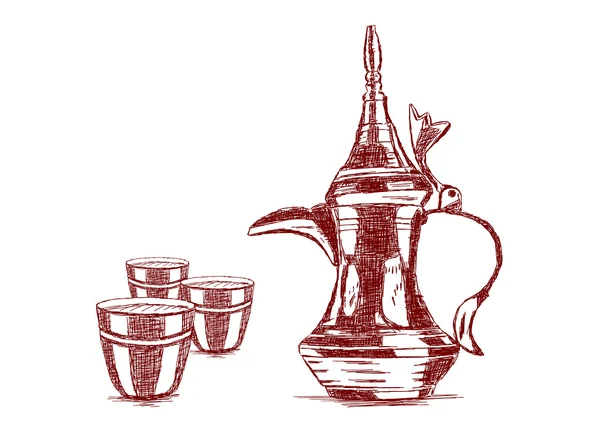 Olla de café árabe dibujada a mano de estilo antiguo - Ilustración vectorial — Archivo Imágenes Vectoriales