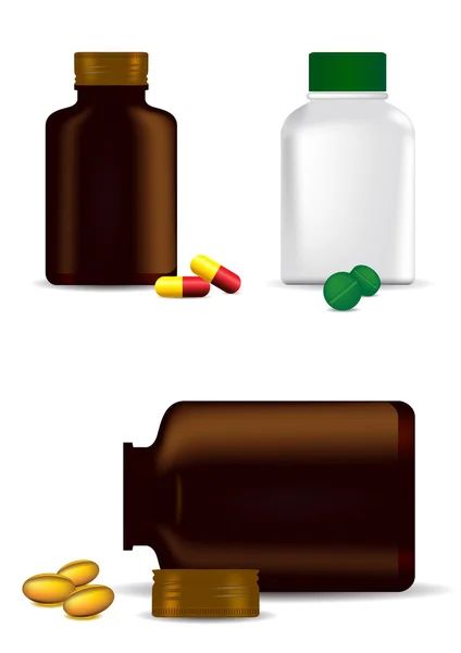 Flaconi di medicinali, capsule e pillole — Vettoriale Stock