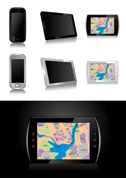 GPS-készülék - globális helyzetmeghatározó rendszer vektoros illusztráció — Stock Vector