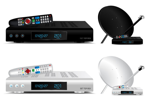 Set top box and dish antenna vector illustration