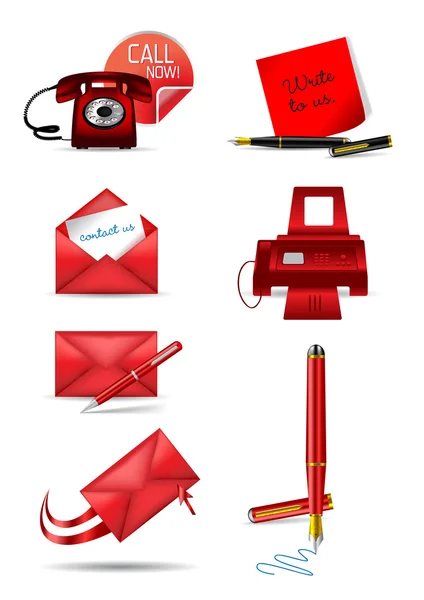 Diferentes iconos de comunicación en color rojo - ilustración vectorial — Vector de stock