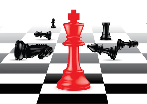 Red King stand out against black chess pieces — Stock Vector