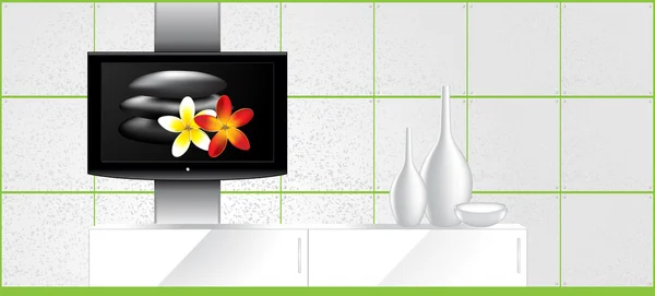Home Інтер'єр - РК-телевізор на стіні та прикраси - вектор — стоковий вектор