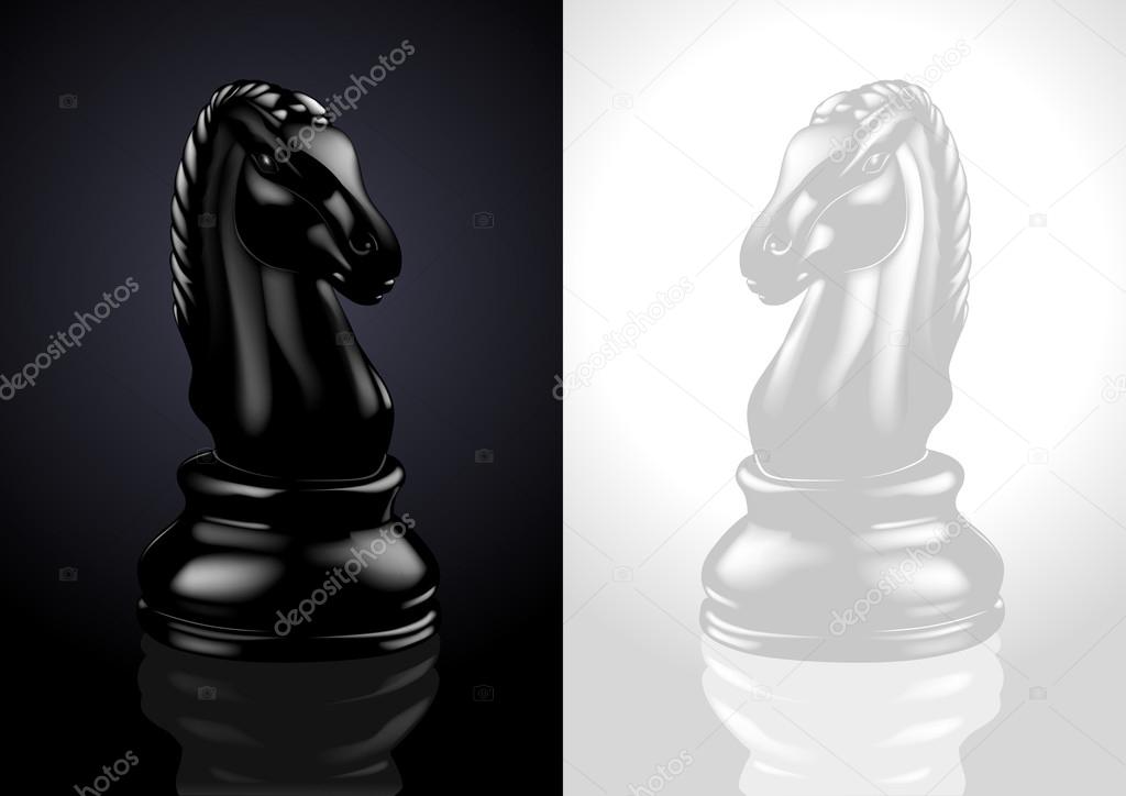 Black and White Chess Knight Piece - Vector Illustration