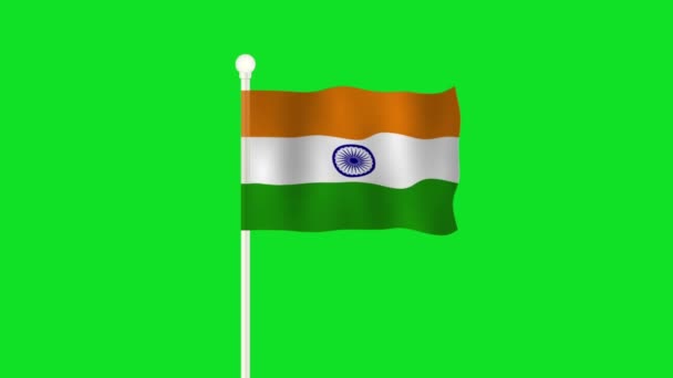 Κινούμενη Σημαία Ινδίας Στην Πράσινη Οθόνη Chroma Κλειδί — Αρχείο Βίντεο