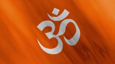 Canlandırılmış Sih Sembolü Khanda Bayrağı Rüzgarda Dalgalanıyor Kutsal Hindu Om Aum Sembol Bayrağı Rüzgarda