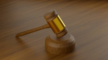 Yargıç Gavel Tahta Masa, Adalet veya Hukuki Konsept - 3D İllüstrasyon