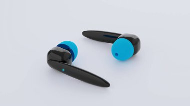 Beyaz arkaplanda kablosuz bluetooth kulaklıklar - 3D İllüstrasyon