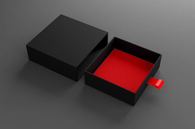 Gri arkaplanlı karton kaydırak çekmece kutusu - 3D Görüntü