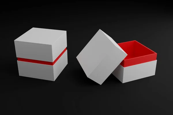 Blank Empty White Red Jewelry Watch Box Mockup Illustration — Stock Photo, Image
