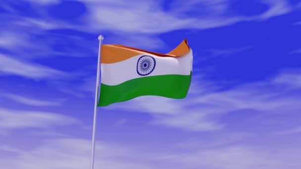 Bandera india animada ondeando en el viento — Vídeos de Stock