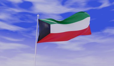 Kuveyt Ortadoğu Bayrağı Gün Işığı ve güzel gökyüzü - 3D Görüntü