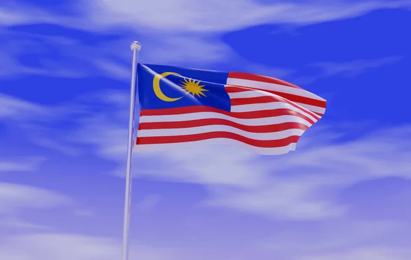 黎明时分的马来西亚国旗与美丽的天空 3D图解 — 图库照片